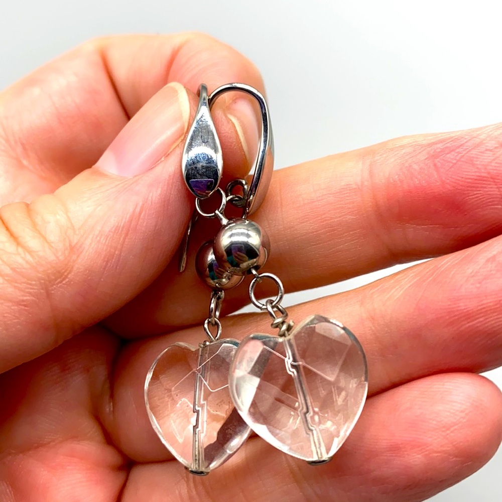 Steel by Design heart shaped natural quartz crystal dangle earrings 🌷
